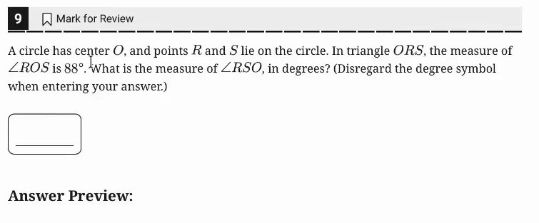 SAT Practice Test 9, Module 2, Question 9 (Circles) as it appears in the walkthrough video