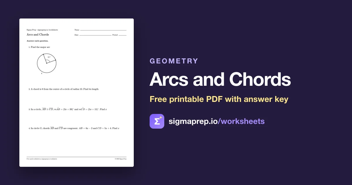 Arcs and Chords Worksheet (Free PDF, Answer Key)