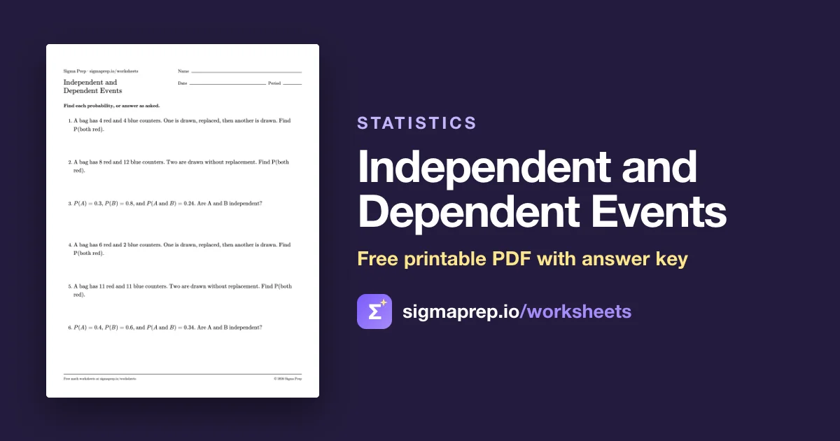 Multiplication Rule Worksheet Statistics Independent and Dependent Events Worksheet (Free PDF)